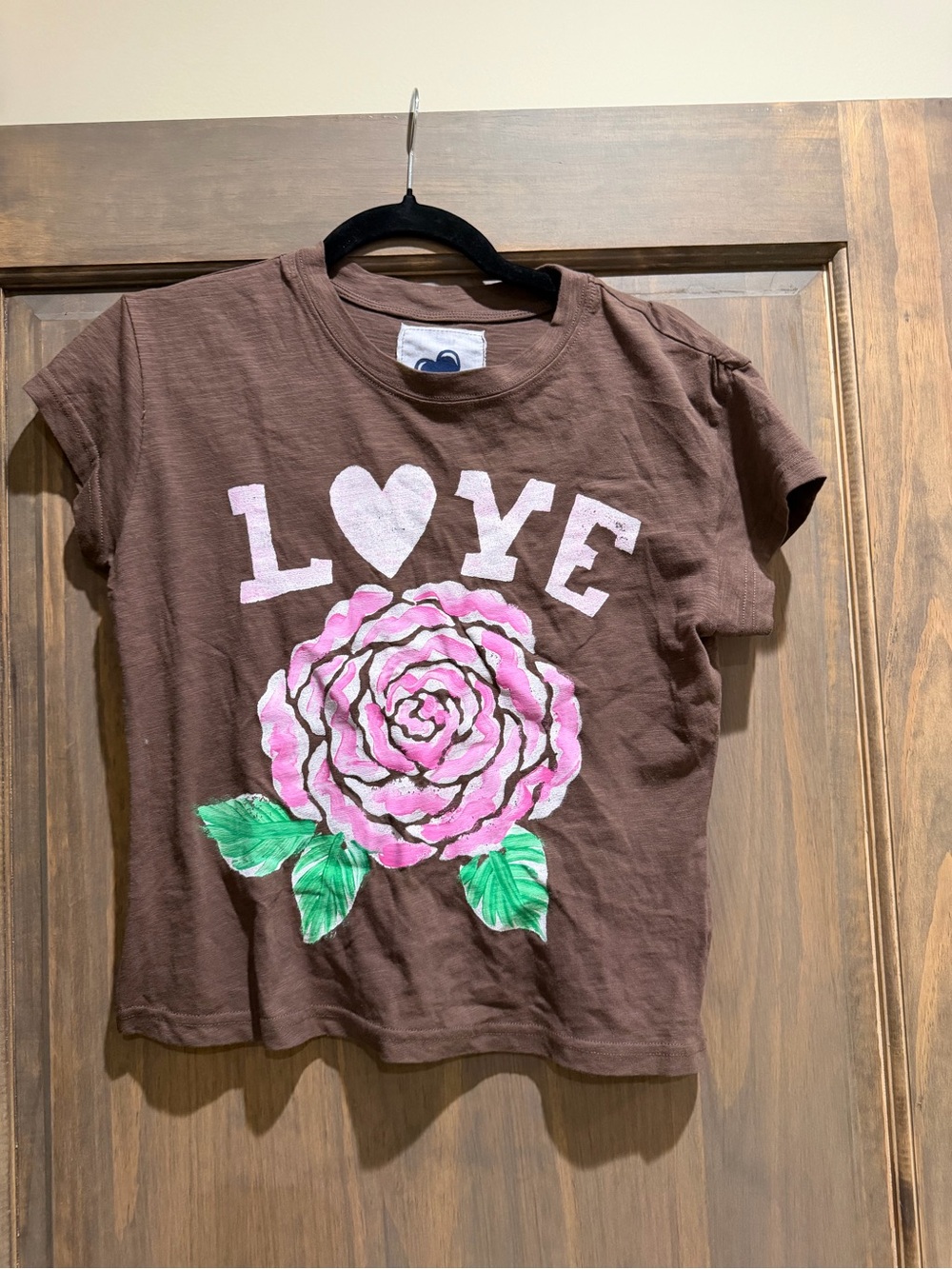 Madison Brown Short Sleeve Tee with Pink Rose Graphic